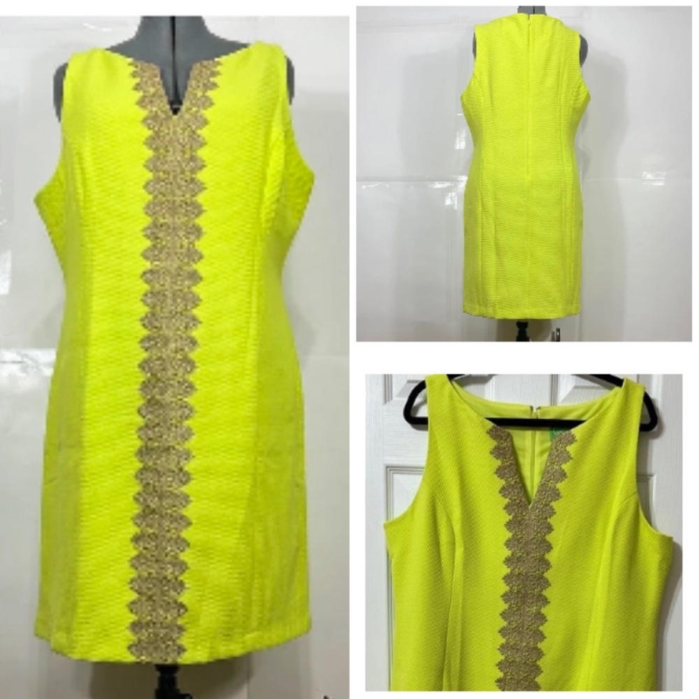 Pappagallo NWOT Sz18 Lemon Green Brooke Textured Cable Knit V Neck Sheath Dress